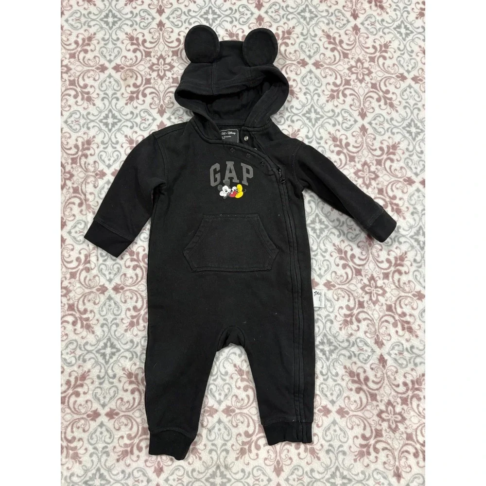 Baby Gap x Disney Mickey Mouse Hooded Romper Black Ears 6-12 Months One Piece